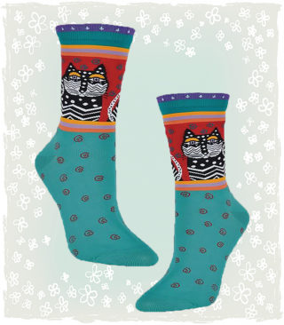 Women's Polka Dot Turquoise Cat Crew Socks