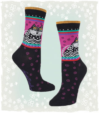Women's Polka Dot Black Cat Crew Socks